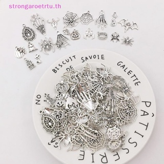 Strongaroetrtu จี้รูปโครงกระดูก แมงมุม สีเงิน สไตล์ทิเบต 100 ชิ้น DIY