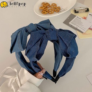 Lollipo1 ที่คาดผมโบว์ฝรั่งเศส ล้างหน้า ผูกปม ที่คาดผม ผ้ายีนส์ สะดวก อารมณ์ ที่คาดผม เด็กผู้หญิง