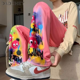 DaDuHey🔥 2023 New Trendy Fashion Joker Graffiti Printing Straight Casual Pants Mens Korean Style Summer Thin Loose Casual Pants