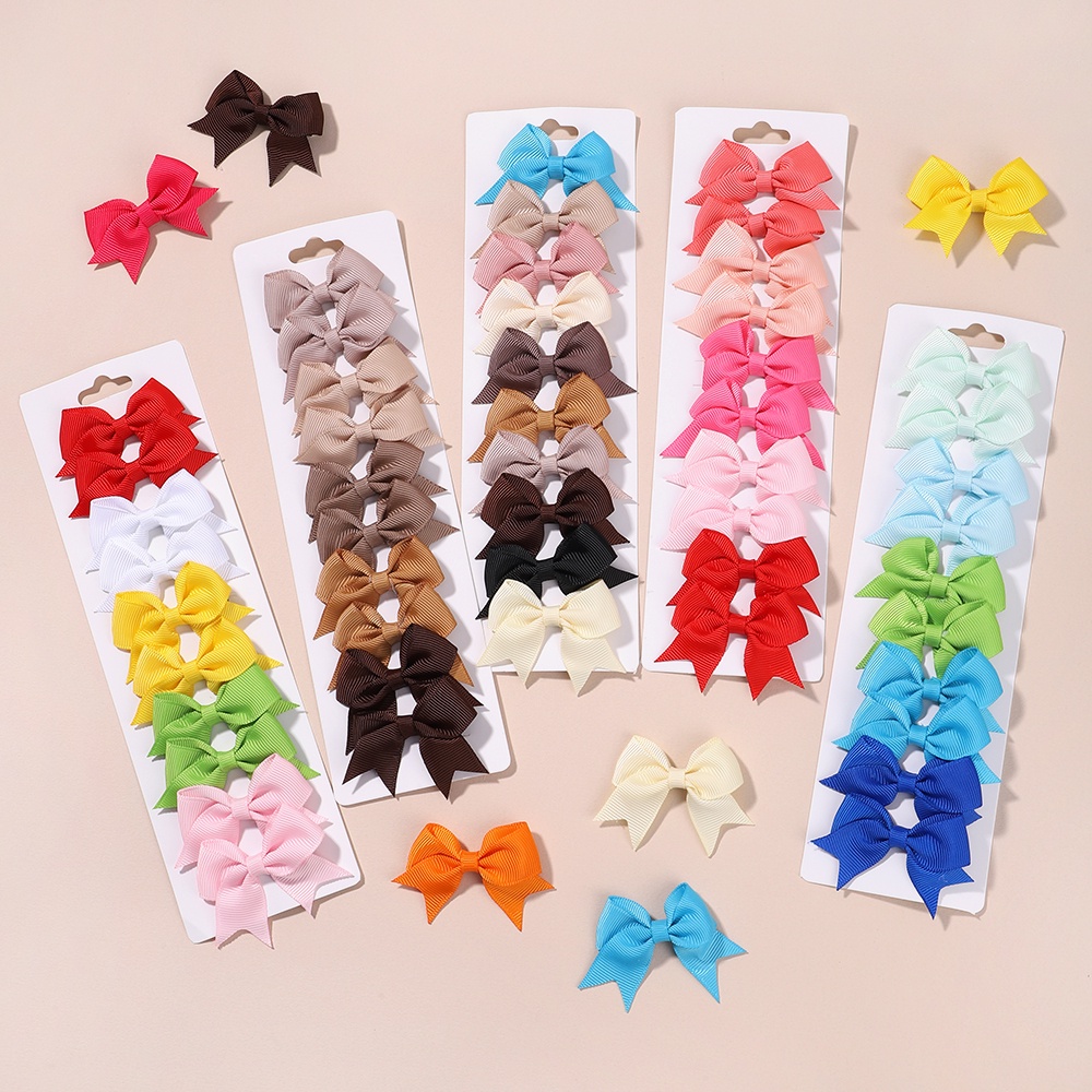 Kawaii Mini น่ารักริบบิ้น 10 ชิ้นคลิปผมชุดอุปกรณ์เสริมสําหรับเด็กทารก Handmade Bowknot Barrettes เด็กผม tie