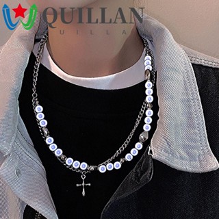 Quillan สร้อยคอโซ่ จี้ไข่มุกสะท้อนแสง สองชั้น สไตล์ฮิปฮอป สร้างสรรค์ เรียบง่าย ของขวัญ