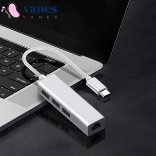 Vanes1 การ์ดเครือข่าย Type-C เป็น RJ45 ฮับ USB 2.0 4 พอร์ต 4 in 1 Type C เป็น RJ45 สําหรับแล็ปท็อป เมาส์ ดิสก์ U