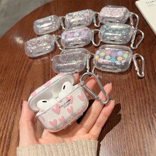 Ins เคส TPU นิ่ม ลายกลิตเตอร์ เรียบง่าย พร้อมคาราบิเนอร์ สําหรับ AirPods1 2 3 Pro Pro2