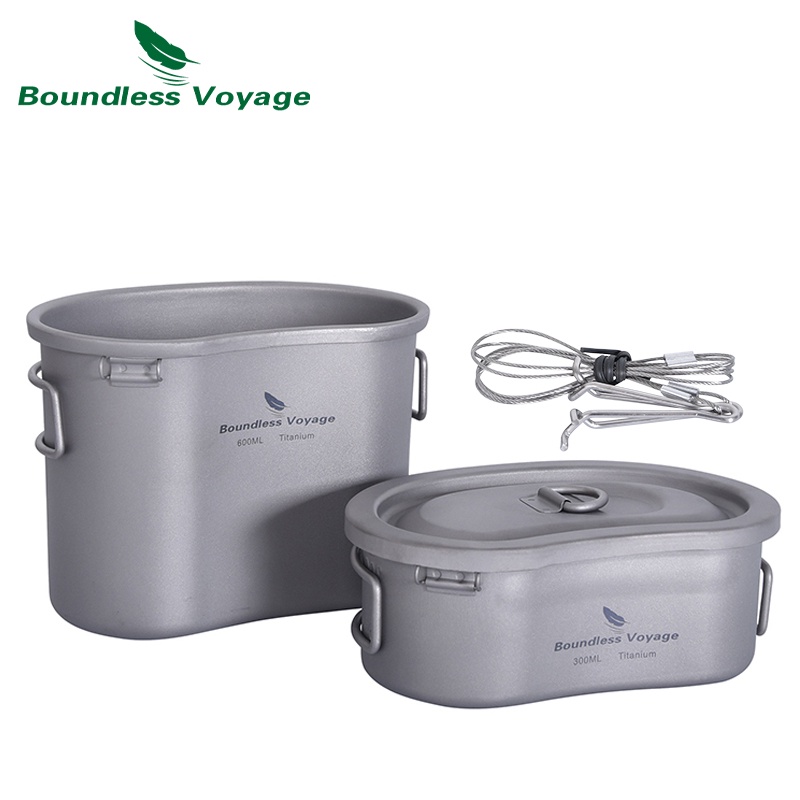 Boundless Voyage- ชุดถ้วยหม้อไทเทเนียม 300 มล. และ 600 มล. สําหรับตั้งแคมป์ เดินป่า ชุดหม้อสนาม