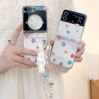 เคสโทรศัพท์มือถือ ป้องกันกระแทก ลายดอกไม้ สีสันสดใส พร้อมโซ่ สําหรับ Samsung Z Flip5 Z Flip4 3 5G