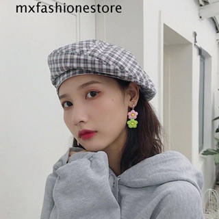 Mxfashione หมวกเบเร่ต์ ลายสก๊อต สไตล์วินเทจ ระบายอากาศ หรูหรา ฤดูหนาว ฤดูใบไม้ร่วง อังกฤษ สําหรับผู้หญิง