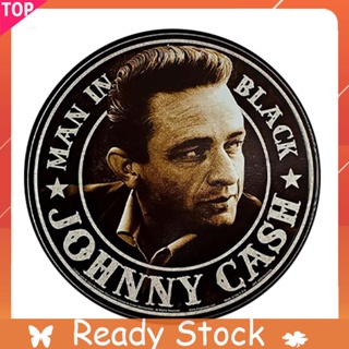 ภาพวาดเหล็ก ทรงกลม ลาย Johnny Cash สไตล์วินเทจ ขนาด 30x30 ซม. สําหรับตกแต่งผนังบ้าน ผับ บาร์