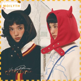 Moilyth หมวกปีศาจน้อย สีพื้น ให้ความอบอุ่น หมวกแตรปีศาจ หมวกโพลีเอสเตอร์ คุณภาพ ฤดูใบไม้ร่วง ฤดูหนาว สวมใส่ทุกวัน หมวกป้องกันหู ผู้หญิง