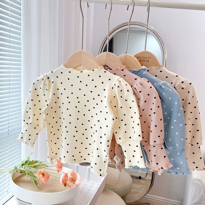 เสื้อเชิ้ตแขนยาวสําหรับเด็กในฤดูใบไม้ร่วงชุดใหม่ของแขนฟองสบู่กึ่งสูงสําหรับเด็กผู้หญิง