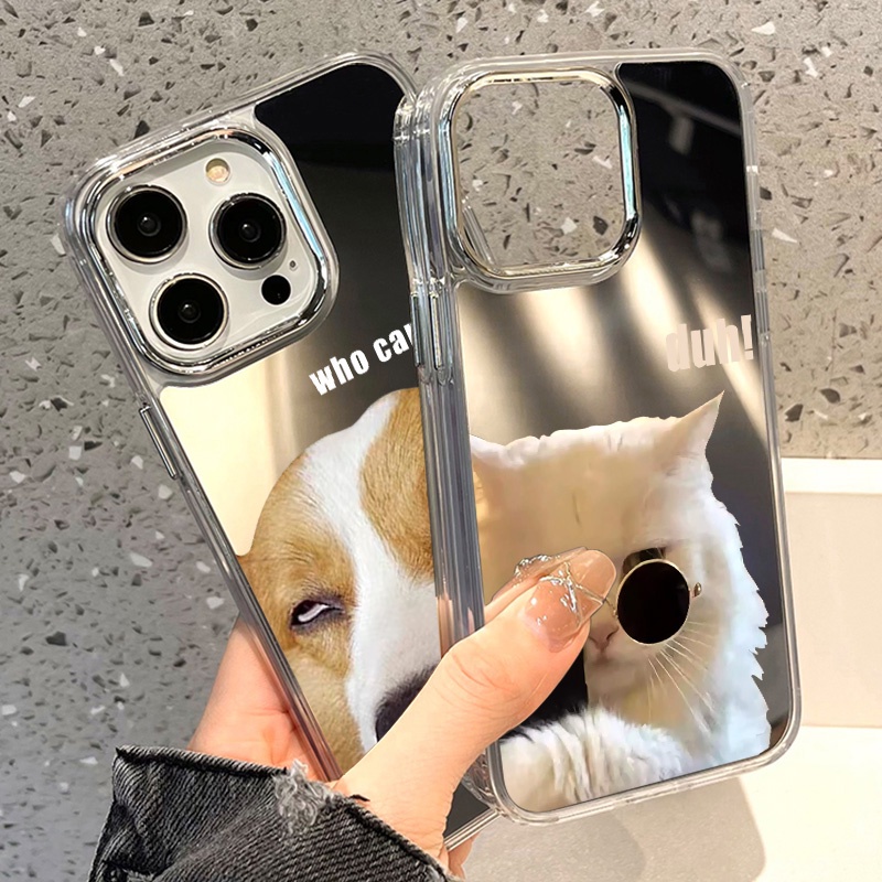 INS+มีสินค้า แมวเย็น เคสป้องกันโทรศัพท์มือถือ TPU ป้องกันการล่มสลายพร้อมกระจกแต่งหน้า For iPhone 11 14 15 12 13 Pro Max