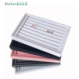 Twinkle1 กล่องโชว์เครื่องประดับ ถาดโชว์เครื่องประดับ ถาดใส่ต่างหู แหวน สี่เหลี่ยมผืนผ้า หนัง PU สําหรับผู้หญิง