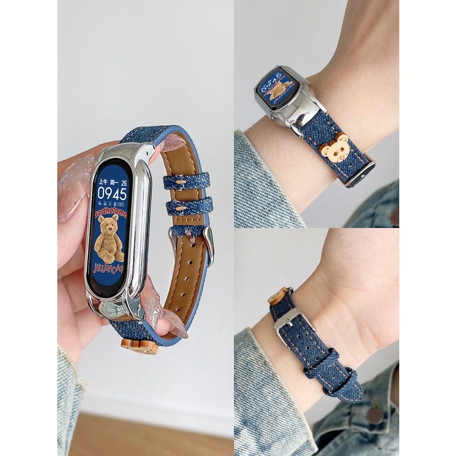 สายนาฬิกาข้อมือ สายหนัง ลายหมีน่ารัก แบบเปลี่ยน สําหรับ Oppo Band Watchband