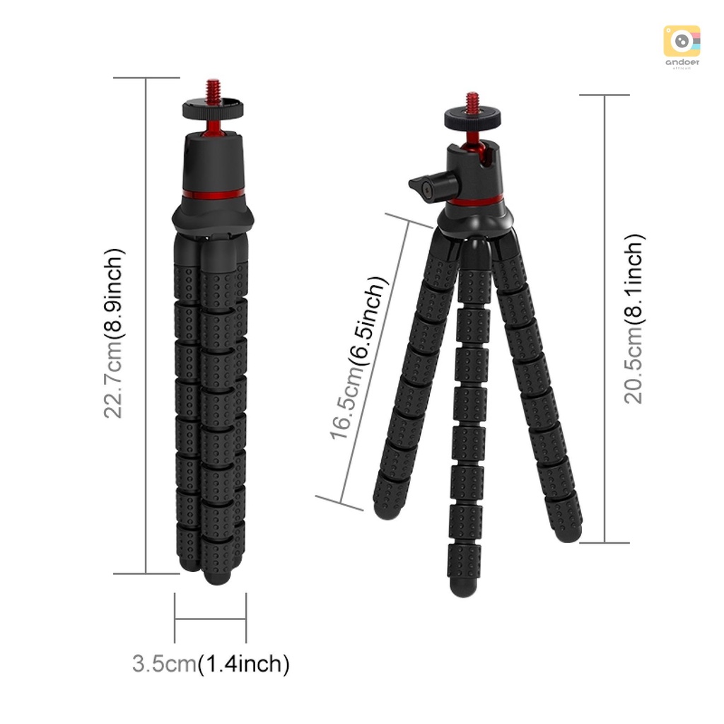 AND-PULUZ Phone Tripod Tabletop Tripod Stand Octopus Flexible Tripod Holder 2kg/4.4lbs Load Capacity with Remote Control Phone Clip  Adapter Compatible with DSLR Cameras iPhon