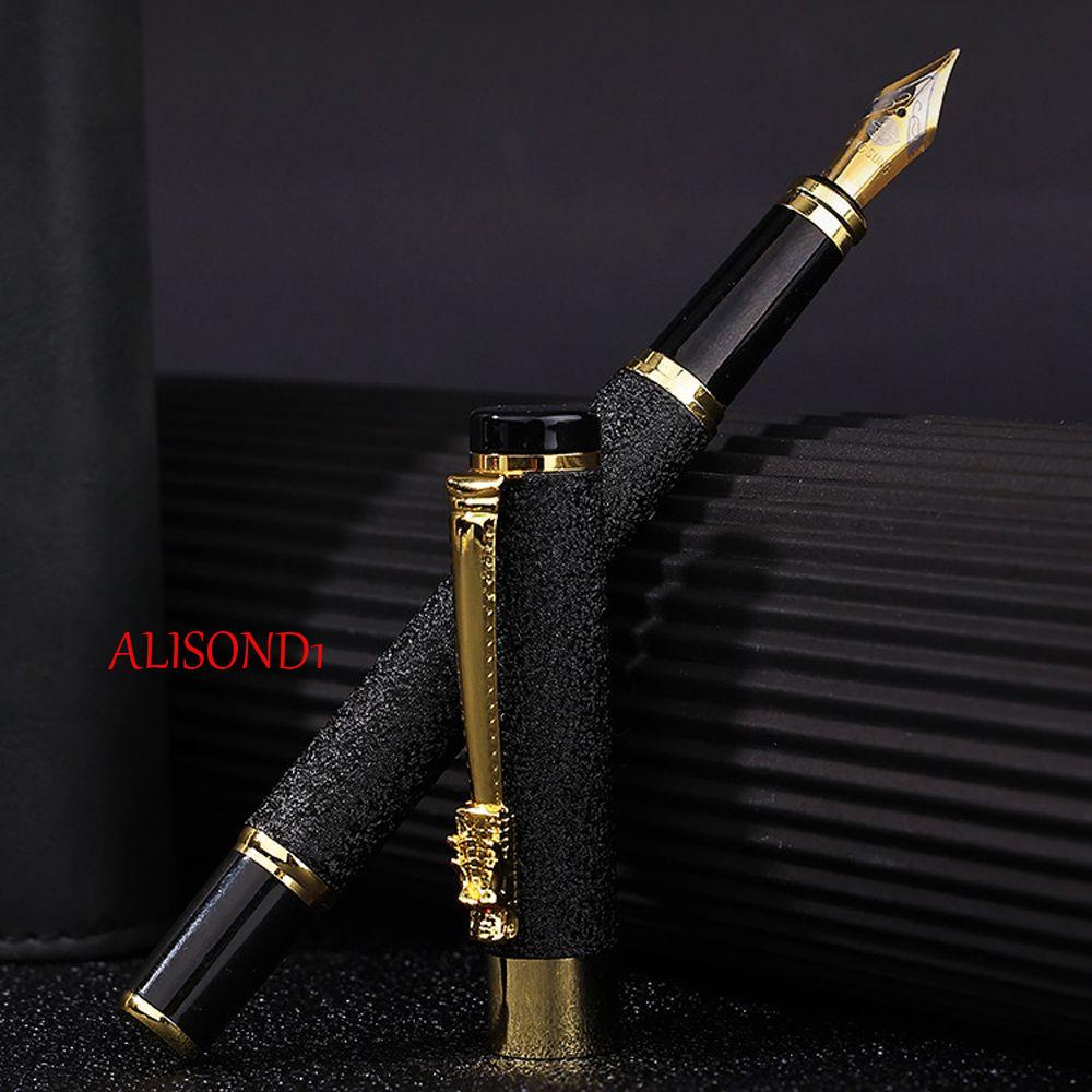 Alisond1 ปากกาหมึกซึม เครื่องเขียน ลายมังกรทอง หรูหรา สีดํา สําหรับสํานักงาน