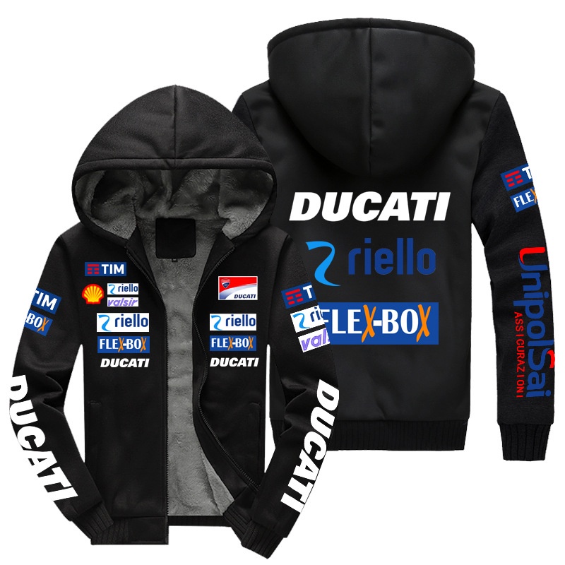 เสื้อกันหนาวแขนยาวแบบ Hooded Jacket สไตล์ Casual ด้วยขนแกะ เหมาะสำหรับขี่จักรยาน มีโลโก้ DUCATI Flee