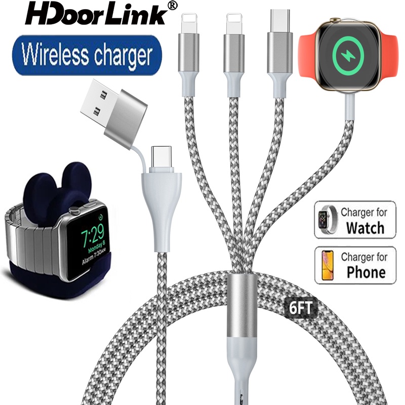 Hdoorlink 6 IN 1 สายชาร์จ USB C แบบแม่เหล็กไร้สาย สําหรับ Apple Watch Series 8 7 6 5 4 3 SE 2 Ultra I-Watch IOS 14 13 Pro