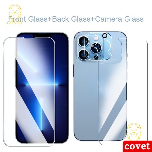 [3 In 1] ตัวป้องกันเลนส์กล้อง สําหรับ IPhone 11 12 13 14 15 16 Pro Max X/XS XR 7/8 Plus ตัวป้องกันเลนส์กล้อง ด้านหน้า และด้านหลัง