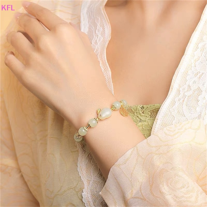 (KFL) สร้อยข้อมือ ลูกปัดหินธรรมชาติ รูปกระต่ายนําโชค ให้อวยพรคู่รัก แฟชั่นสําหรับผู้หญิง ขายดี