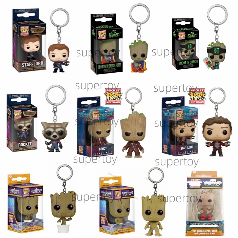 Funko Pop! พวงกุญแจ Guardians of the Galaxy Groot Rocket Star-Lord Adam Warlock