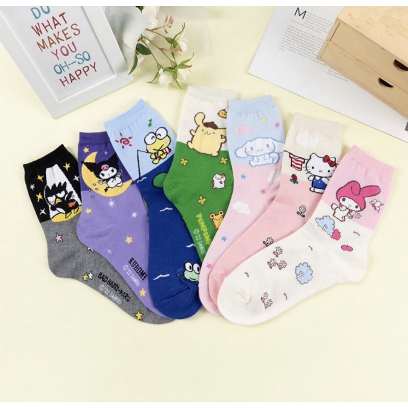 SANRIO ถุงเท้า ลายการ์ตูน Kuromi Kitty Cinnamon Dog สไตล์เกาหลี สําหรับผู้หญิง