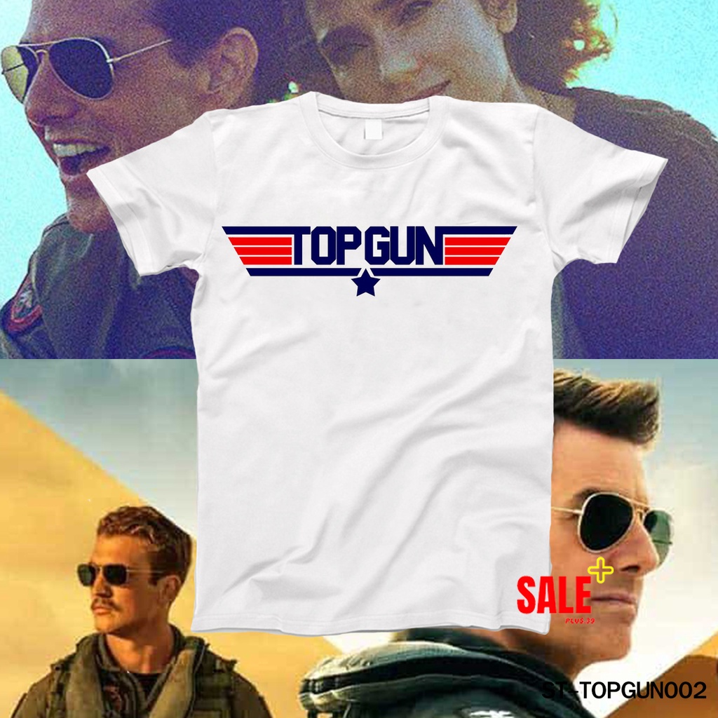 ความร้อน Top gun แขนสั้น สีขาว พิมพ์ลาย Logo Top Gun Maverick