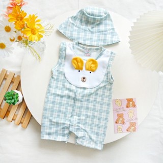 (bk2) รอมเปอร์ จั๊มสูท บอดร่สูทลายตารางสีเขียว น้องหมี พร้อม…