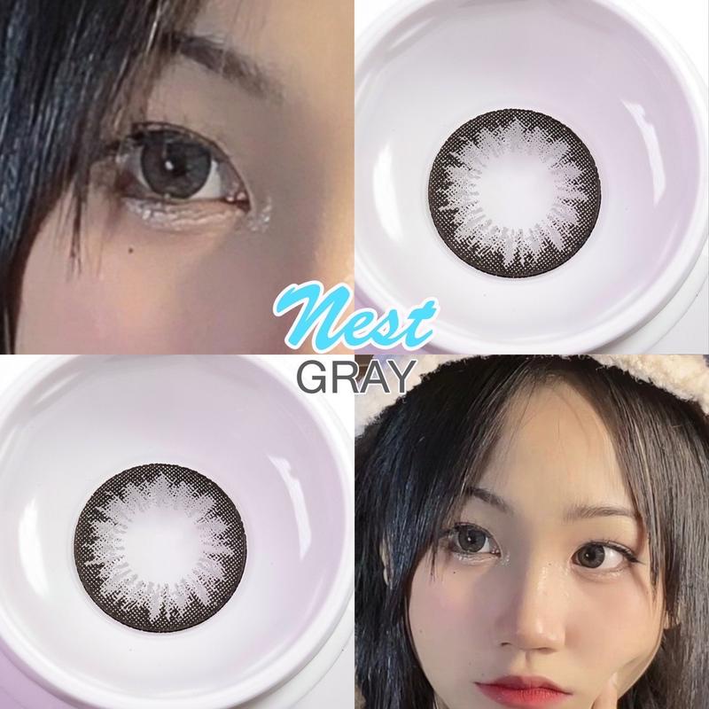 Nest gray ilens ฝาฟ้า ค่าอมน้ำ60% คอนแทคเลนส์สีเทา ขอบดำ ธรรมชาติใส่ไปเรียนได้