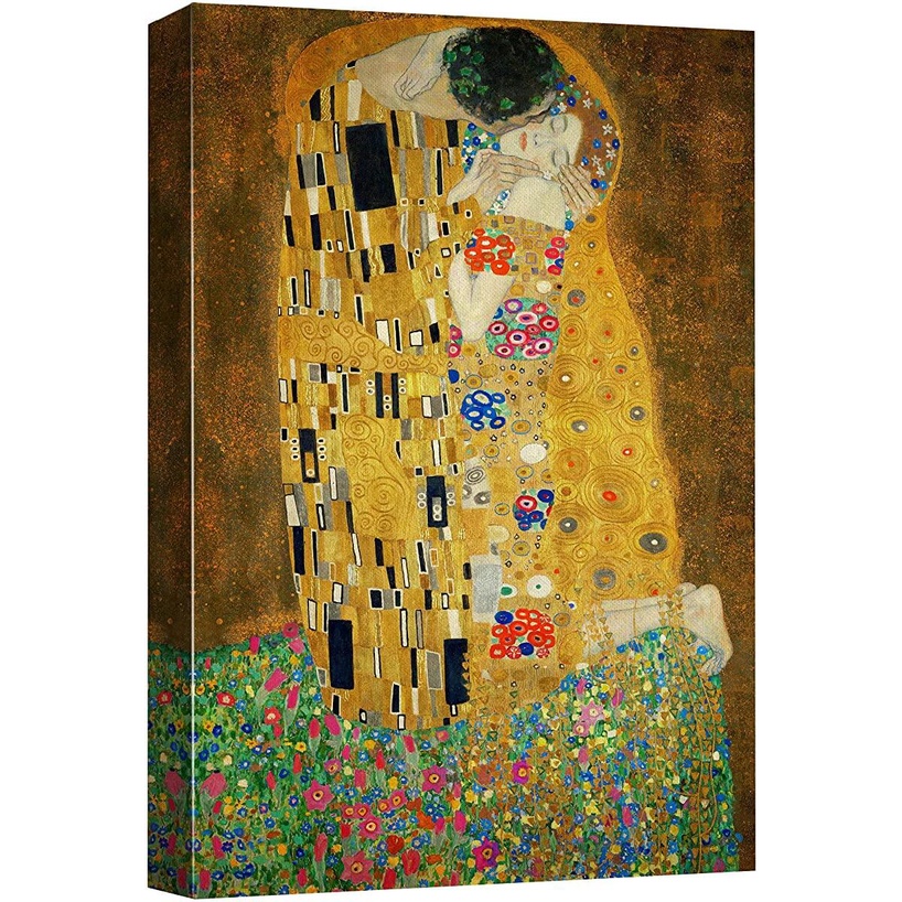 ภาพประกอบผ้าใบ พิมพ์ลาย The Kiss By Gustav Klimt หลากสีสัน สําหรับตกแต่งผนัง ห้องนั่งเล่น