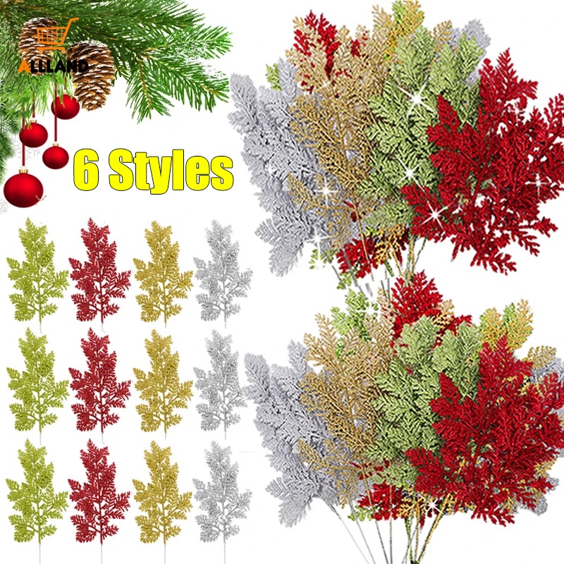 [Xmas Favorite] ใบสนประดิษฐ์ สีทอง สีเขียว สําหรับแขวนตกแต่งบ้าน สวน ต้นคริสต์มาส ปีใหม่
