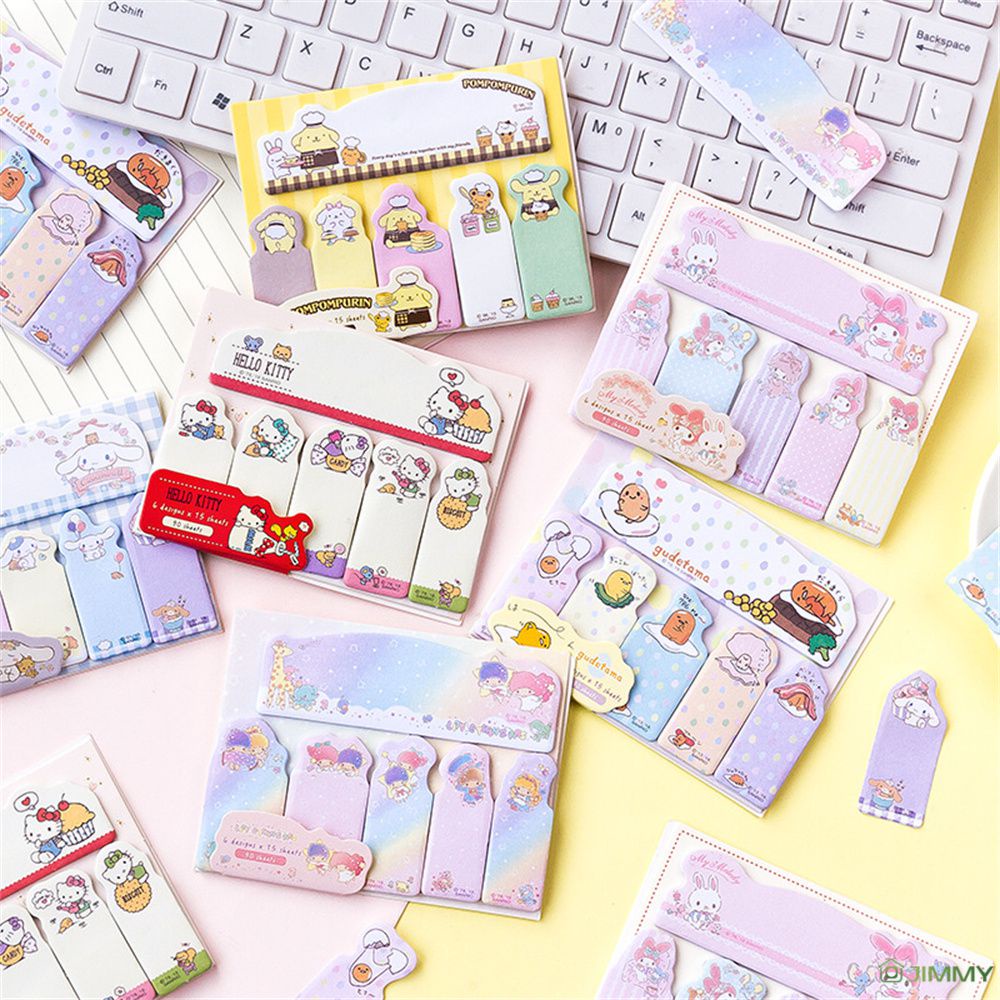 SANRIO กระดาษโน๊ตมีกาว ทรงสี่เหลี่ยมผืนผ้า ลายอนิเมะ Hello Kitty Kuromi ขนาดเล็ก 90 ชิ้น