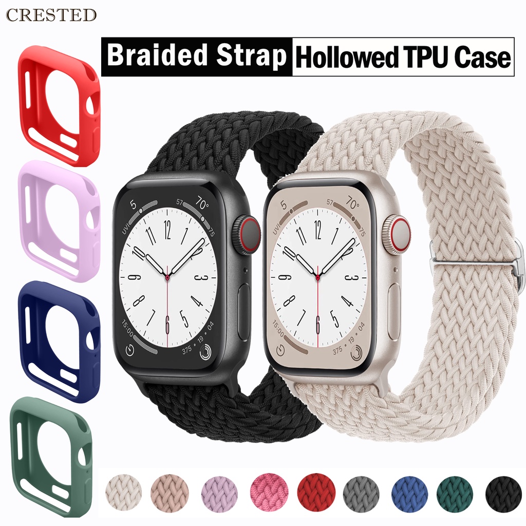 สายนาฬิกา ลูกอม tpu กรณี + สายรัดข้อมือทอ เหมาะสำหรับ App le Watch Ultra 2 49 มม. 45 44/42มม. 41 40/38มม i Watch series 9 8 7 6 SE 5 4 3 สายนาฬิกา Swatch