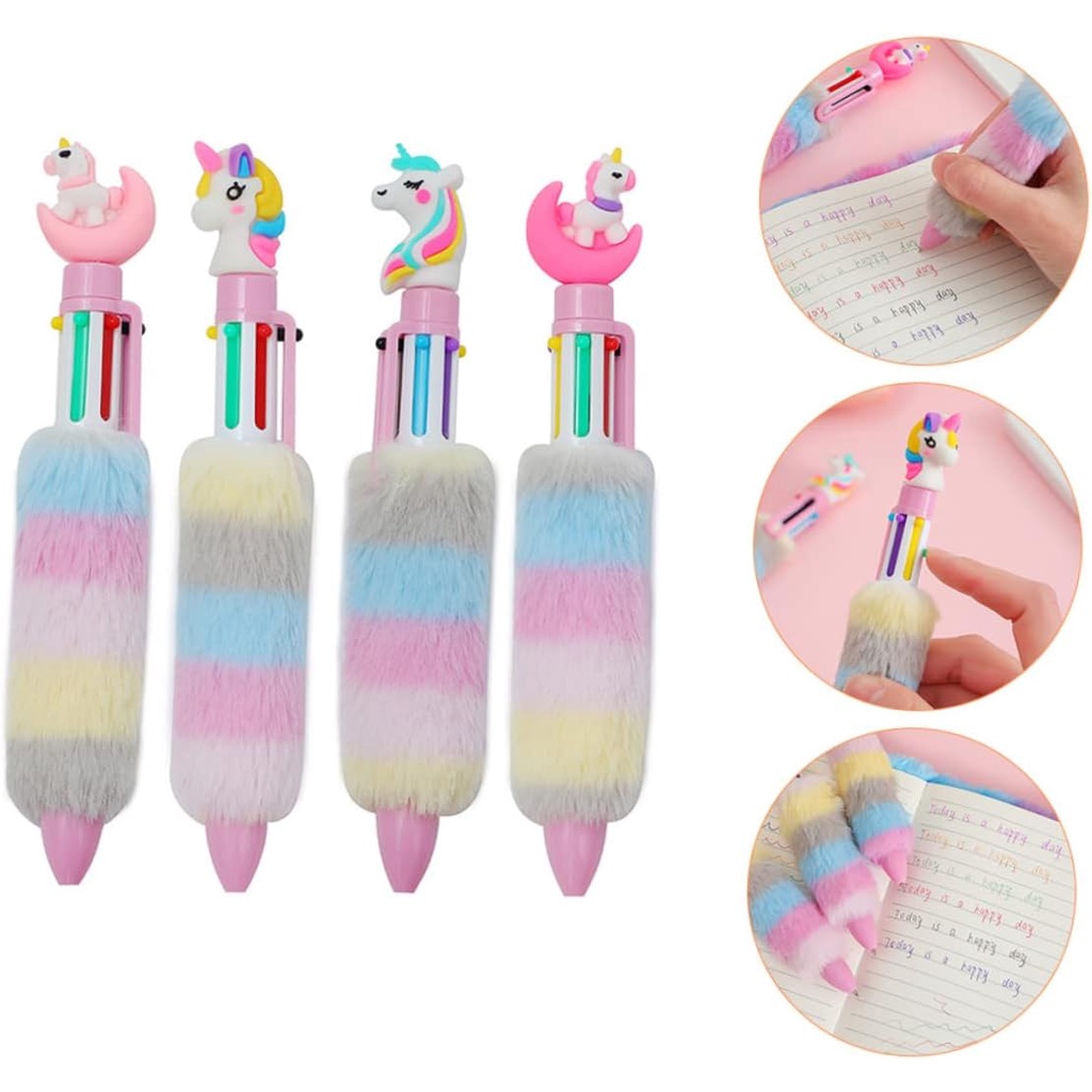ปากกาลูกลื่น ตุ๊กตายูนิคอร์น หลากสี 6 สี สําหรับเด็กนักเรียน