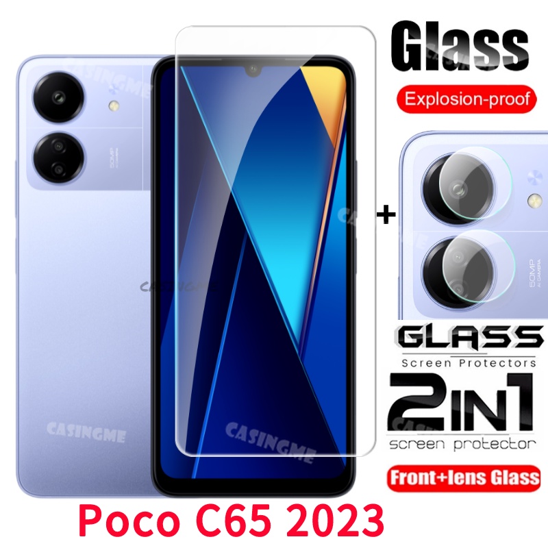 Poco C65 2023 ฟิล์มกระจกนิรภัยกันรอยหน้าจอ 2 in 1 สําหรับ Poco C65 C 65 65C PocoC65 2023