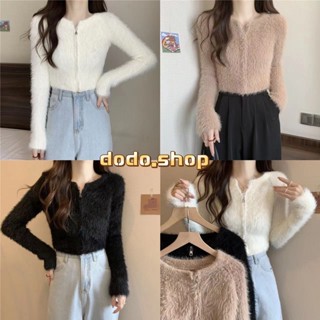 DoDoสินค้าใหม่พร้อมส่ง**เสื้อไหมพรม คอกลมแขนยาว ซิปรูดได้ทั้…