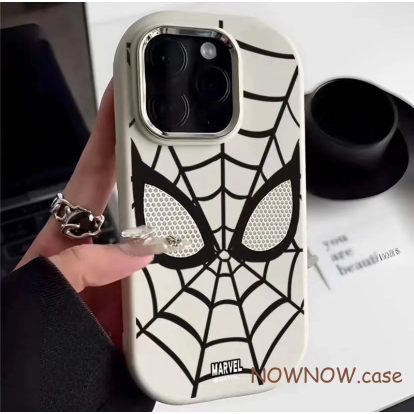 เคสโทรศัพท์มือถือนิ่ม กรอบโลหะ ทรงวงรี ลายสไปเดอร์แมน สีแคนดี้ สําหรับ iPhone 15 14 13 12 11 Pro MAX X XR XS MAX 7 8 Plus