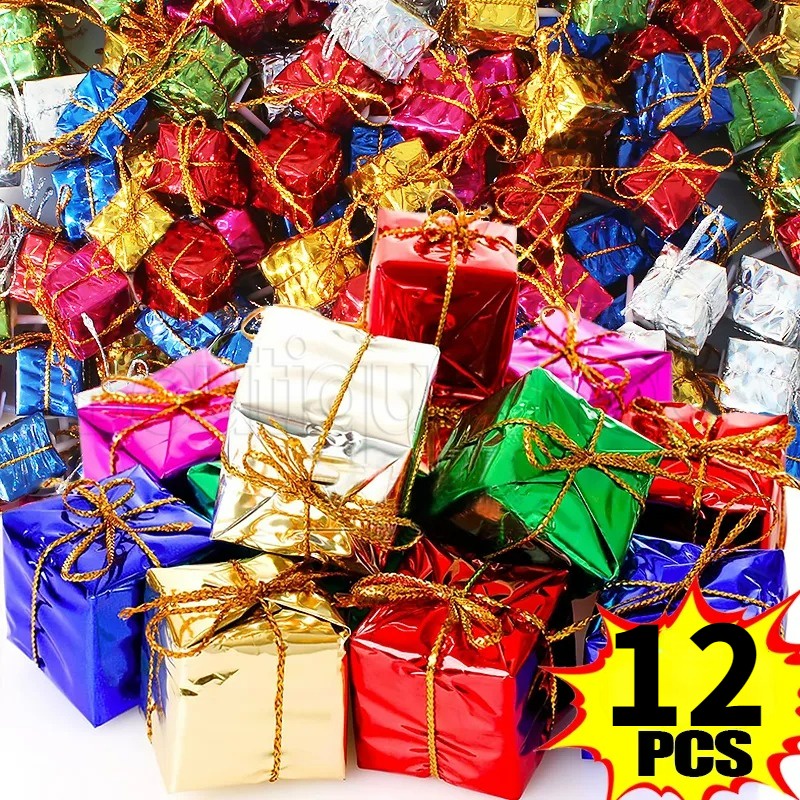 จี้ห้อยกล่องของขวัญ รูปต้นคริสต์มาส ทรงสี่เหลี่ยม ขนาดเล็ก 12 ชิ้น