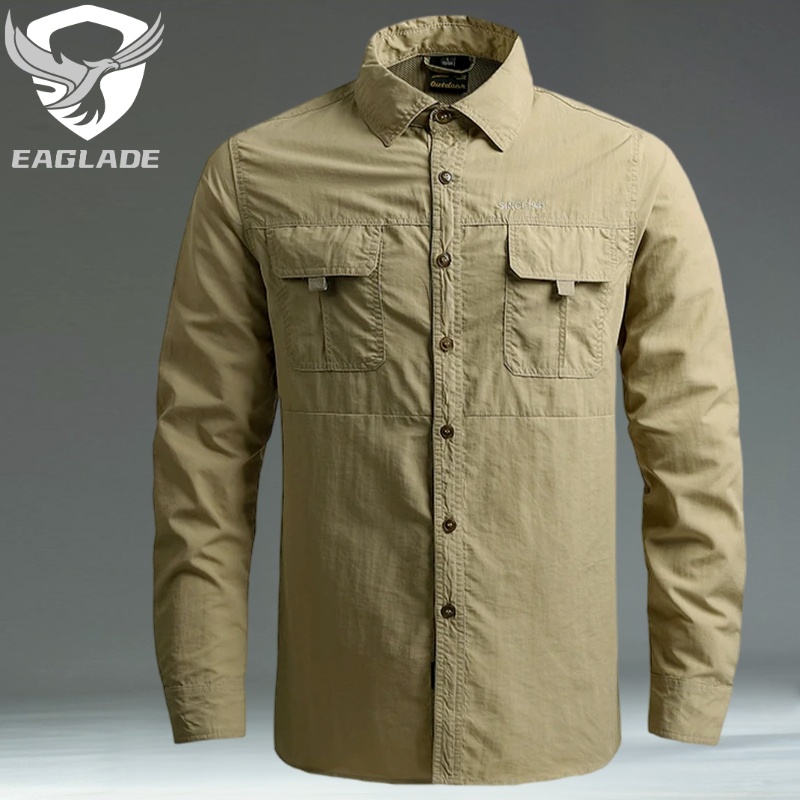Eaglade เสื้อเชิ้ต แห้งเร็ว สําหรับผู้ชาย 103 สีกากี