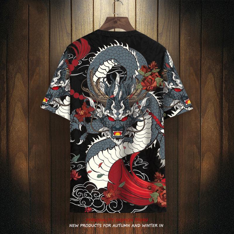 เสื้อยืดแขนสั้นลําลอง ผ้าเรยอน พิมพ์ลายมังกร 3 มิติ แฟชั่นฤดูร้อน สไตล์จีน สําหรับผู้ชาย