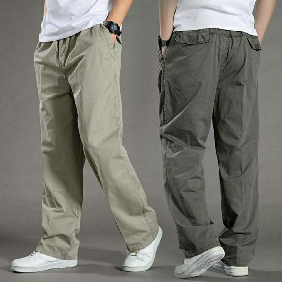 【Plus Size】กางเกงคาร์โก้ลําลอง ผ้าฝ้าย ทรงหลวม ขนาดใหญ่ 6XL สําหรับผู้ชาย ใส่ทํางาน