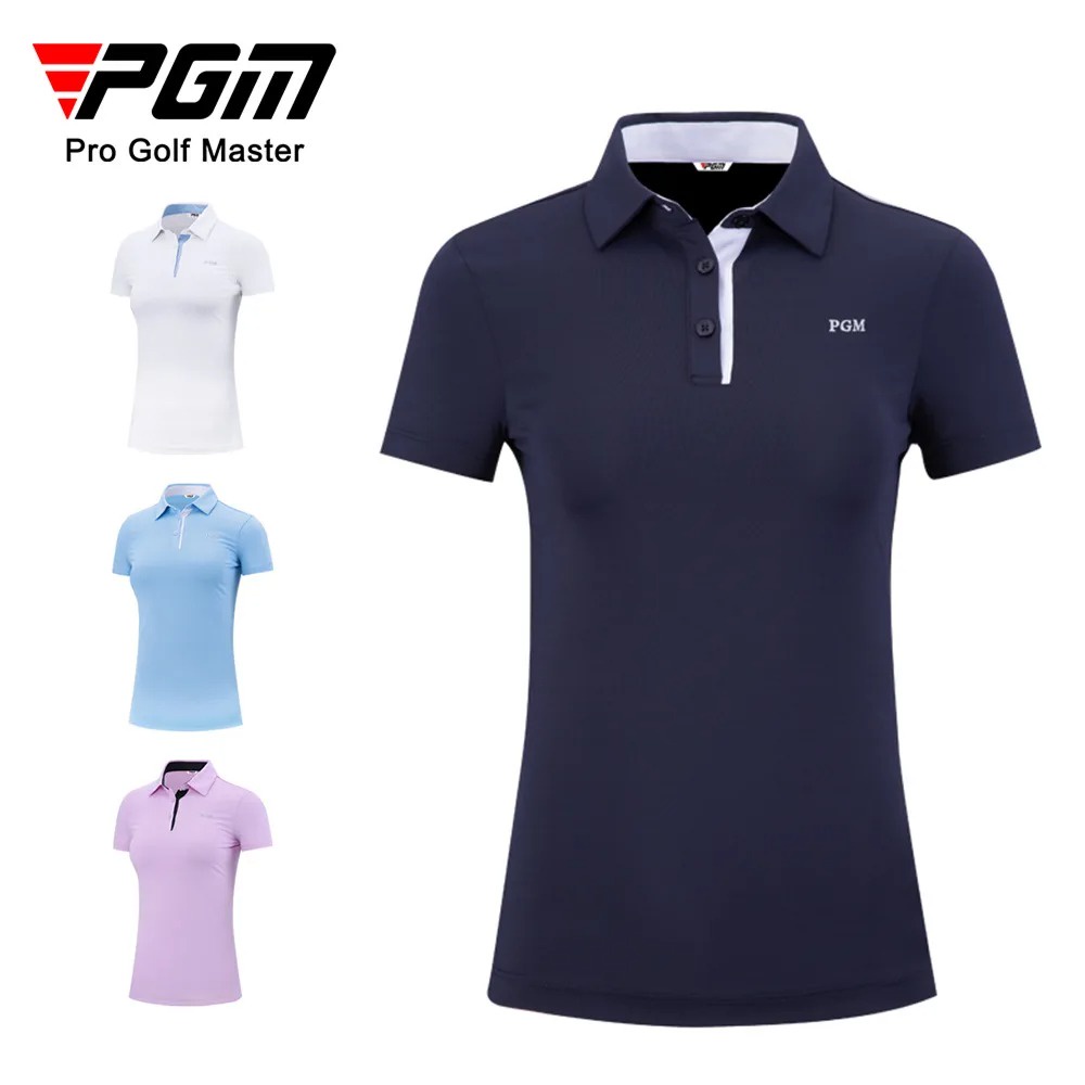 PGM YF486 GOLF ผู้หญิงฤดูร้อนกอล์ฟแขนสั้นเสื้อยืดผู้หญิงกีฬาเสื้อผ้าบางเสื้อผ้าเทนนิสระบายอากาศแห้งอย่างรวดเร็ว