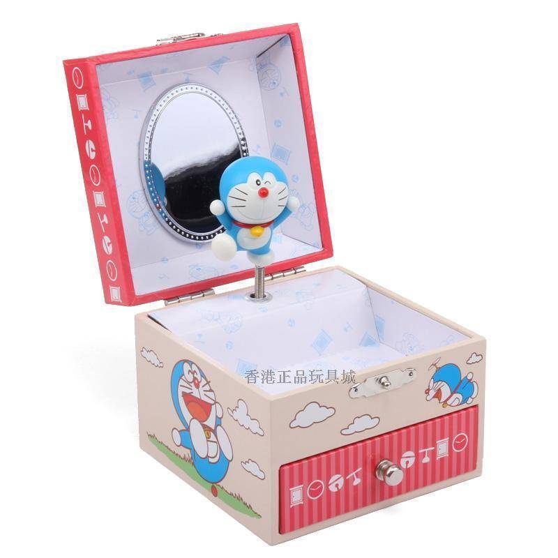 Japan Doraemon Hand Crank Wooden Music Jewllery Box Ornament 121408