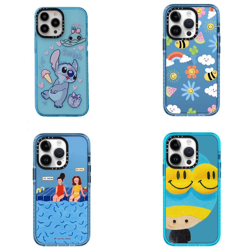 Blue Frame Stitch สติกเกอร์ศิลปะเคสโทรศัพท์สําหรับ iPhone 16 15 14 13 12 11 Pro Max Plus 7 8 SE X XS XR Mini, TPU Clear Soft