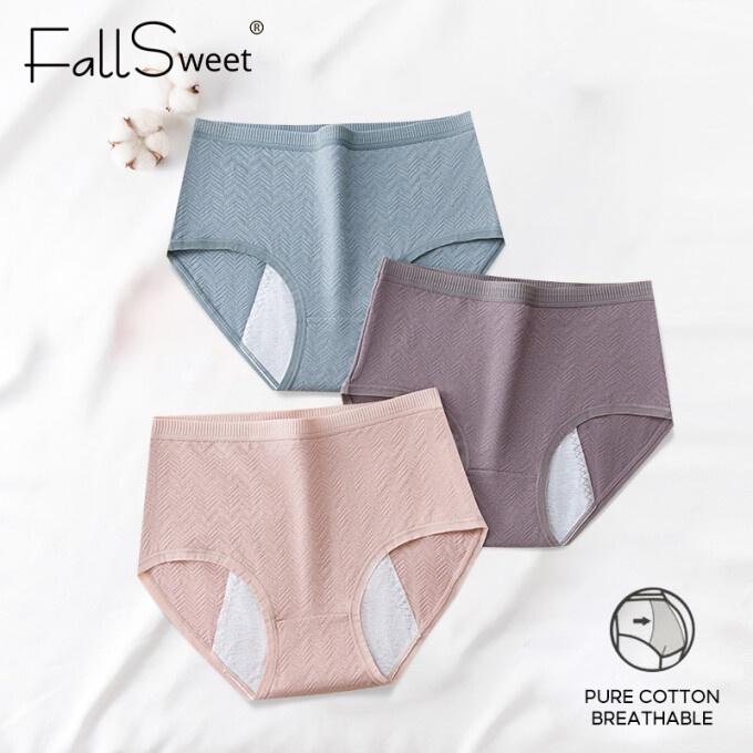 Fallsweet กางเกงชั้นใน ผ้าฝ้าย เอวสูง ป้องกันการรั่วไหล ขนาดใหญ่ XL-6XL สําหรับผู้หญิง