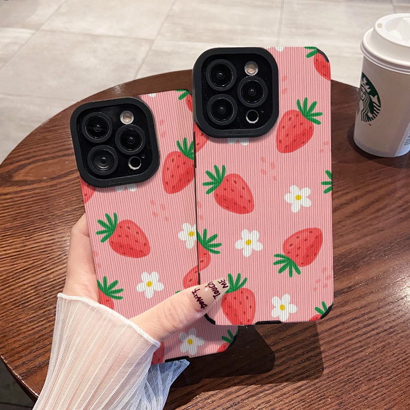 เคสโทรศัพท์มือถือ แบบนิ่ม กันกระแทก ลายสตรอเบอร์รี่ สีชมพู สําหรับ Apple Iphone 14 15Promax 13 12Promax 11 Xsmax 7 8Plus