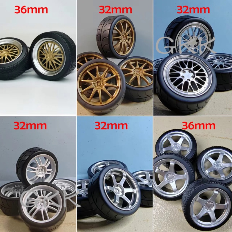 GK 4pcs 1/18 32mm/36mm/42mm Diameter Plastic Wheels Rubber Tires RPF1 RAYS TE37 57CR CE28 BBS ABS Ri