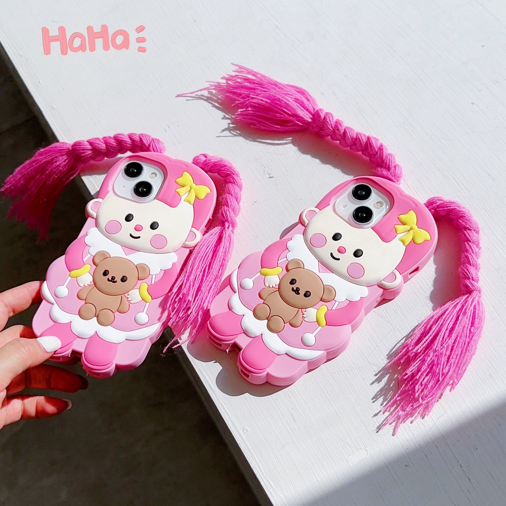 ใหม่ เคสโทรศัพท์มือถือ ซิลิโคนนิ่ม กันกระแทก ลายการ์ตูนเด็กผู้หญิงถักเปีย สําหรับ 15PRO max 15PRO 15 14 14PRO max 13 12PRO max 13pro max 11