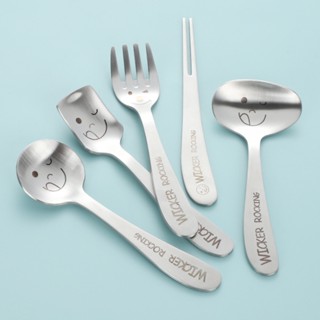 [OUKEAI] ช้อนส้อม สเตนเลส 304 ลายการ์ตูนหน้ายิ้ม สําหรับเด็ก…