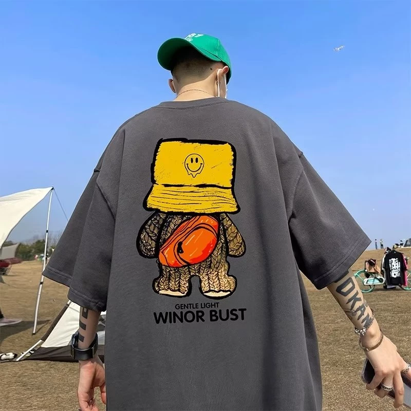 【 M-8xl 】เสื้อยืดแขนสั้น พิมพ์ลายหมี พลัสไซซ์ สไตล์เกาหลี ฮิปฮอป สําหรับผู้ชาย