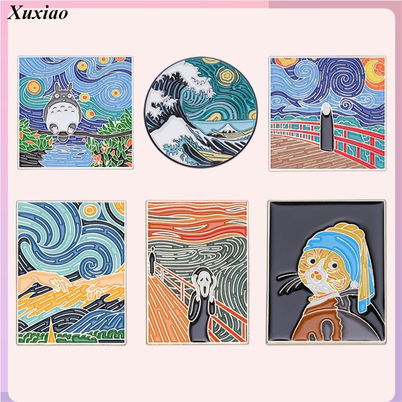 เข็มกลัด รูปภาพวาดสีน้ํามัน รูปทิวทัศน์แวนโก๊ะ สร้างสรรค์ สําหรับของขวัญเพื่อน