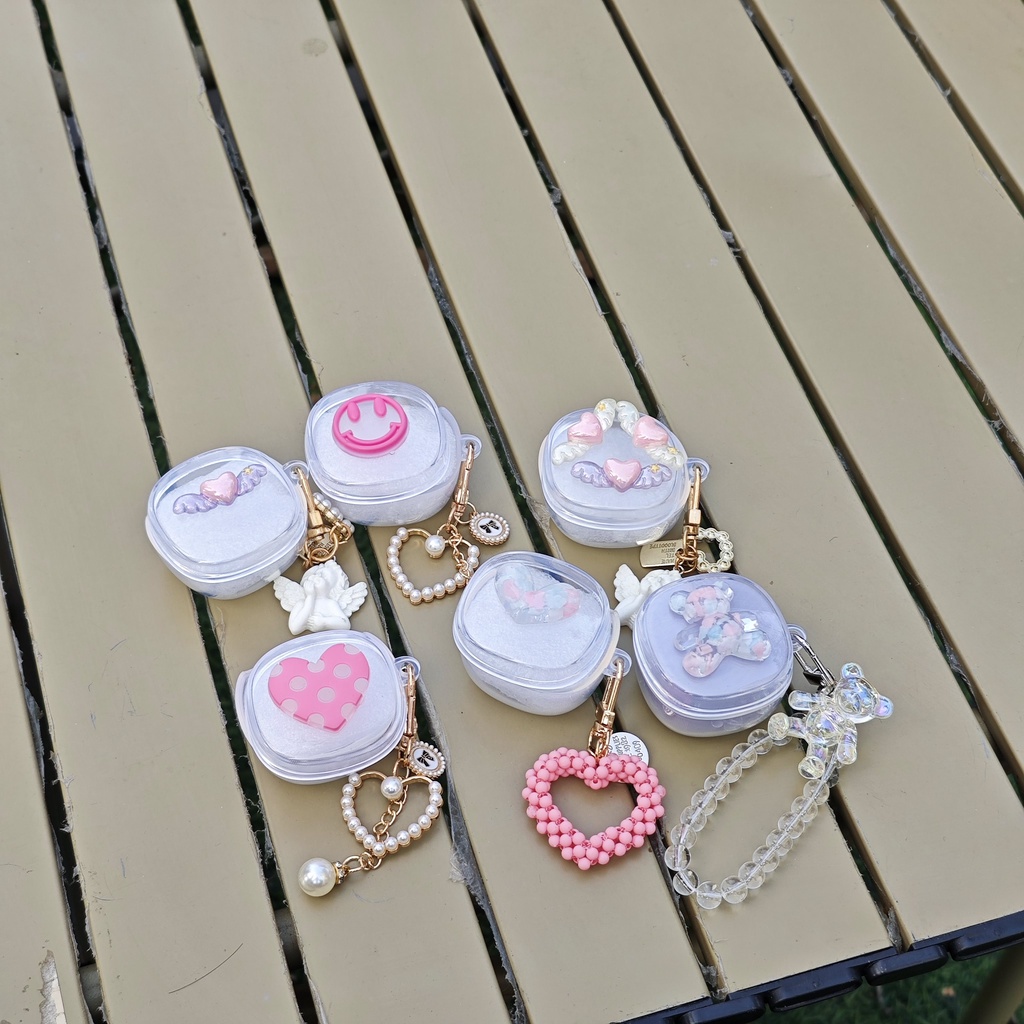 เคสหูฟัง แบบใส ลายหมียิ้ม 3D พร้อมจี้ และสร้อยข้อมือ สําหรับ Baseus Wm01 Wm02